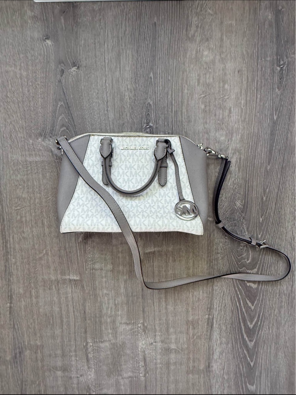 Michael Kors Gray and White MK Signature Satchel